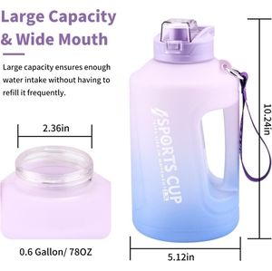 Water Bottle with Time Marker, 78OZ/Half Gallon Leak-proof Water Jug, Large Port